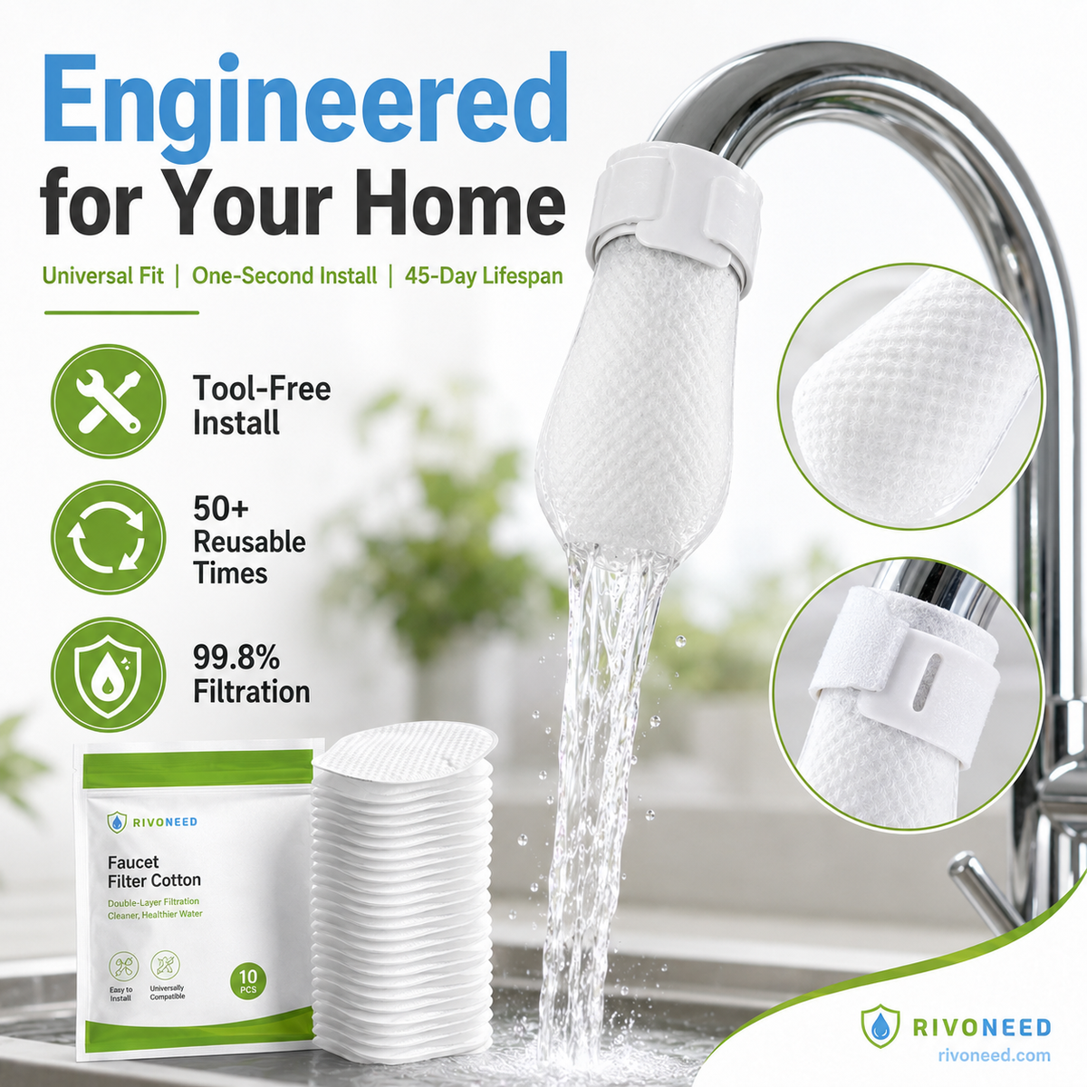 ⏰50%OFF⚡50K+ SOLD!💥Anti-Splash Kitchen Faucet Cotton Filter for Sediment & Rust Removal